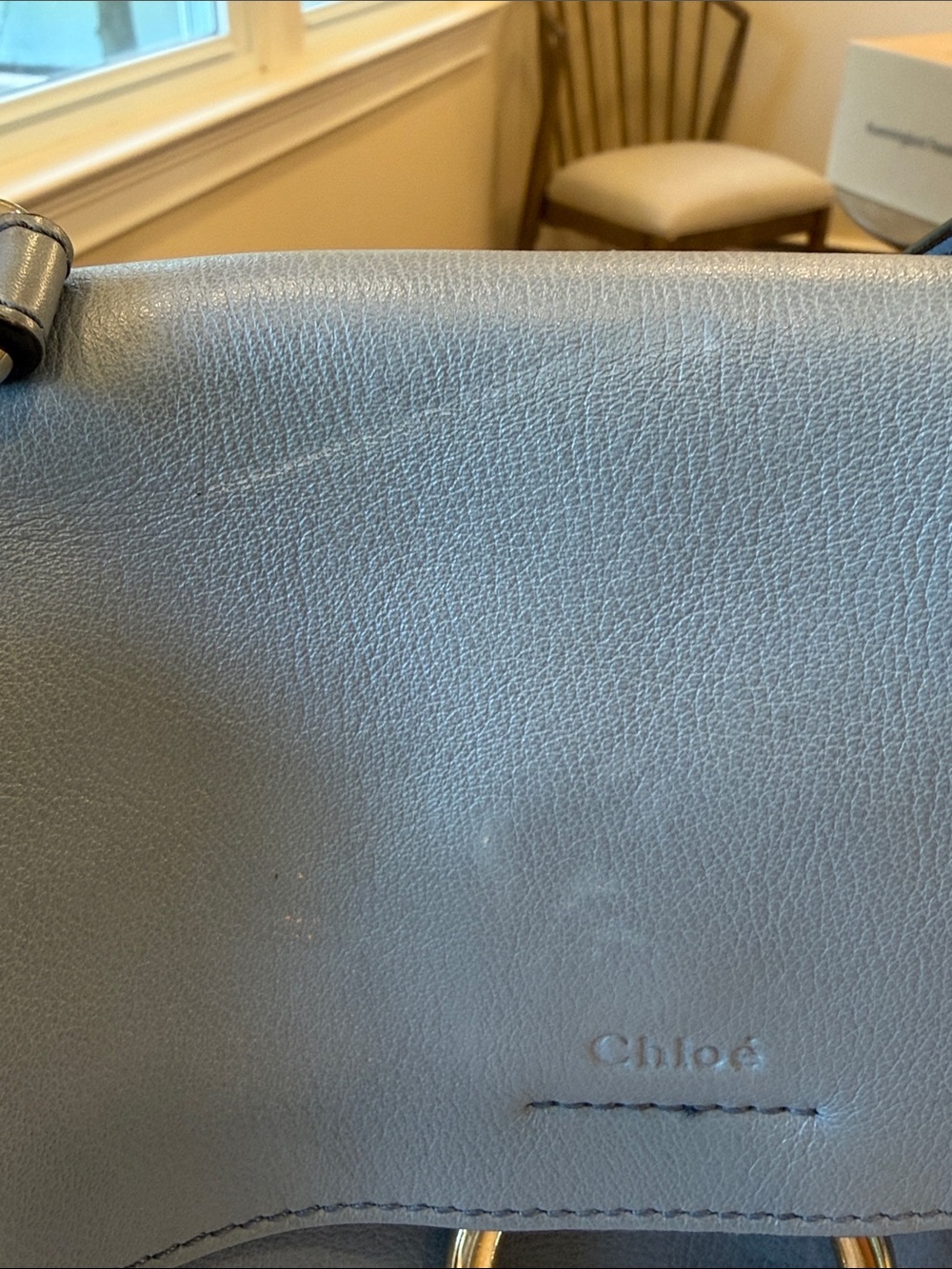 Chloé Faye Small Leather Crossbody in Dusty Blue - Picture 8 of 14